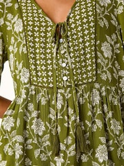 Roman Green Floral Print Tassel Tunic Top - Image 5 of 5