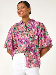 Roman Pink Floral Print Button Through Shirt - Image 1 of 5