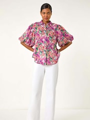 Roman Pink Floral Print Button Through Shirt - Image 2 of 5