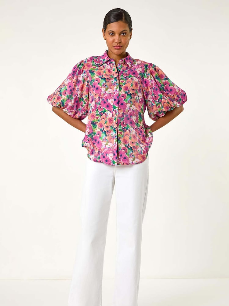 Roman Pink Floral Print Button Through Shirt - Image 2 of 5