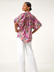 Roman Pink Floral Print Button Through Shirt - Image 3 of 5