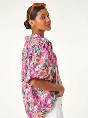 Roman Pink Floral Print Button Through Shirt - Image 4 of 5