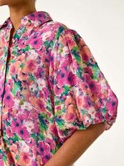 Roman Pink Floral Print Button Through Shirt - Image 5 of 5