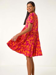 Roman Orange Shadow Floral Tiered Smock Dress - Image 1 of 5