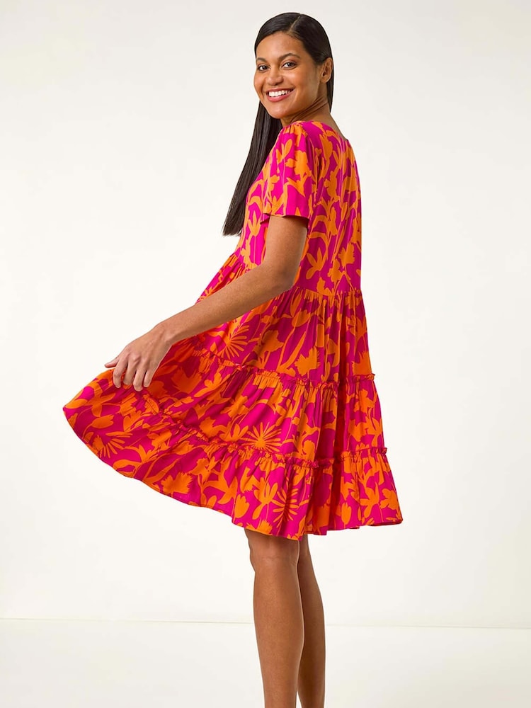 Roman Orange Shadow Floral Tiered Smock Dress - Image 1 of 5