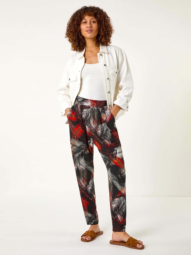 Roman Red Leaf Print Harem Trousers - Image 1 of 5