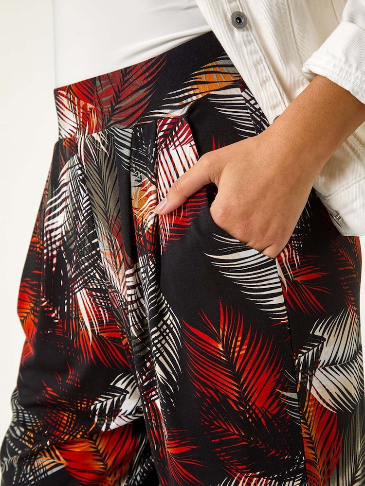 Roman Red Leaf Print Harem Trousers - Image 5 of 5