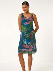 Roman Blue Tropical Double Layer 100% Cotton Dress - Image 1 of 5
