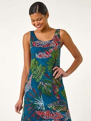 Roman Blue Tropical Double Layer 100% Cotton Dress - Image 2 of 5