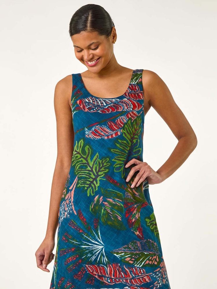 Roman Blue Tropical Double Layer 100% Cotton Dress - Image 2 of 5
