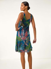 Roman Blue Tropical Double Layer 100% Cotton Dress - Image 3 of 5