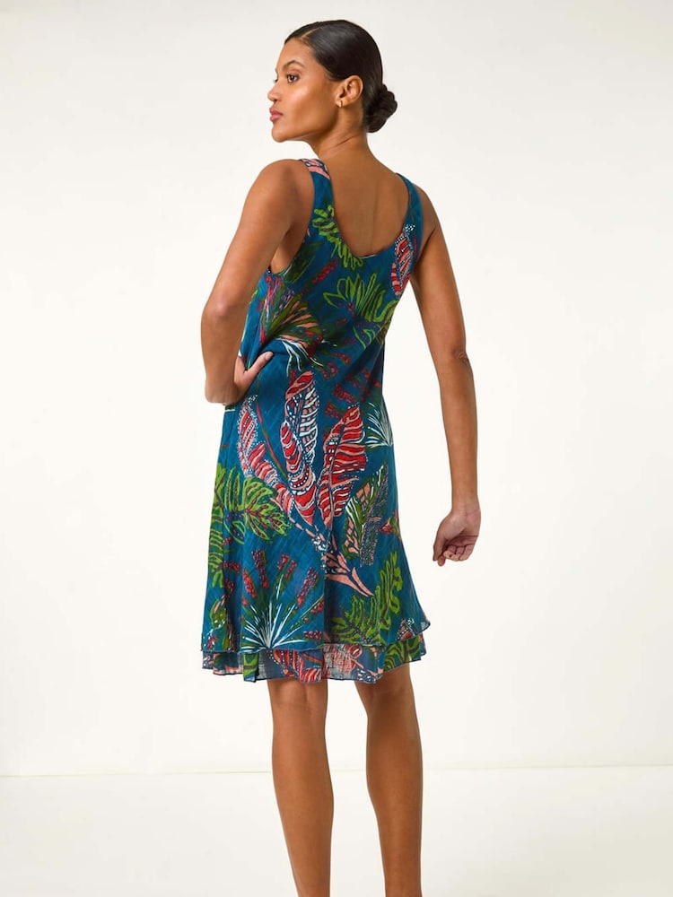 Roman Blue Tropical Double Layer 100% Cotton Dress - Image 3 of 5