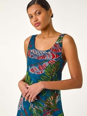 Roman Blue Tropical Double Layer 100% Cotton Dress - Image 4 of 5