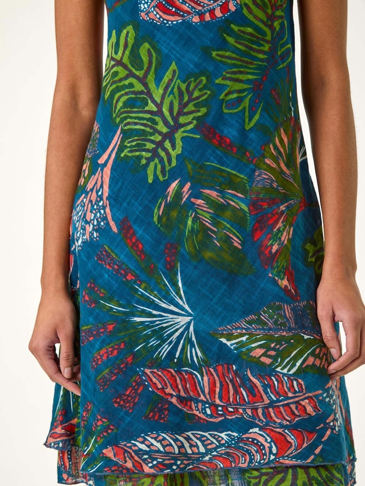 Roman Blue Tropical Double Layer 100% Cotton Dress - Image 5 of 5