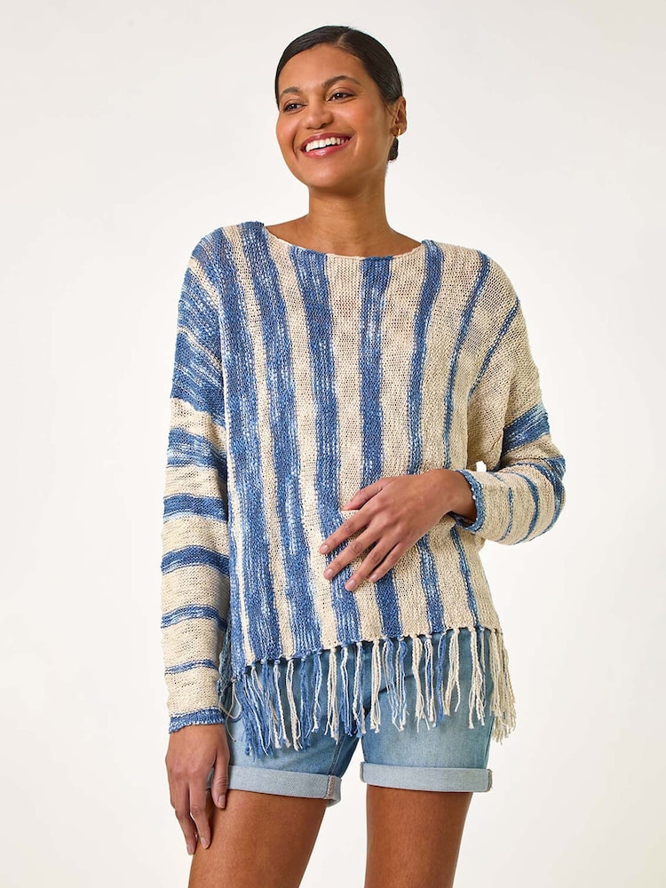 Roman Textured Fringe Hem Knit Jumper - Imagem 1 de 5