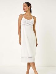 Roman White 100% Cotton Lace Panel Strappy Midi Dress - Image 2 of 5