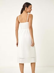 Roman White 100% Cotton Lace Panel Strappy Midi Dress - Image 3 of 5