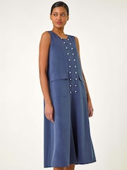 Roman Blue Button Detail Midi Dress - Image 1 of 5