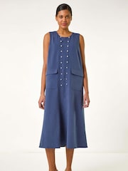 Roman Blue Button Detail Midi Dress - Image 2 of 5