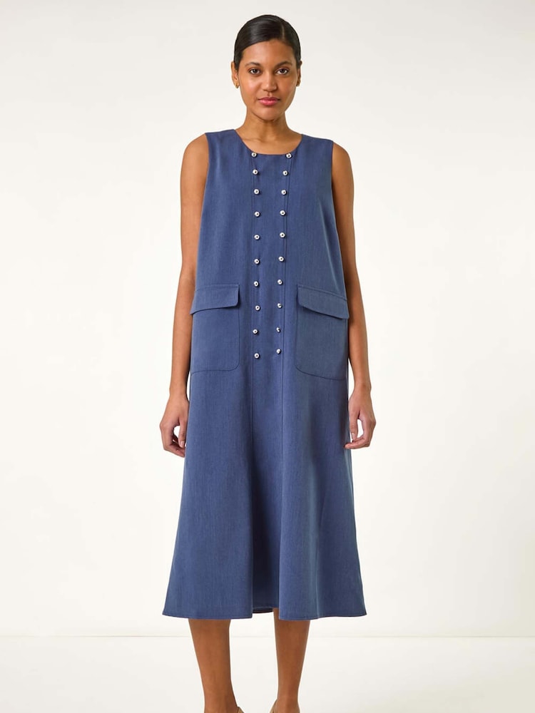 Roman Blue Button Detail Midi Dress - Image 2 of 5