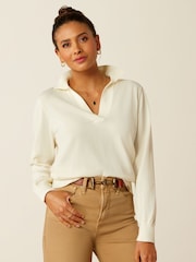Ariat Cream Langsett Collared V-Neck Jumper - Image 1 of 5