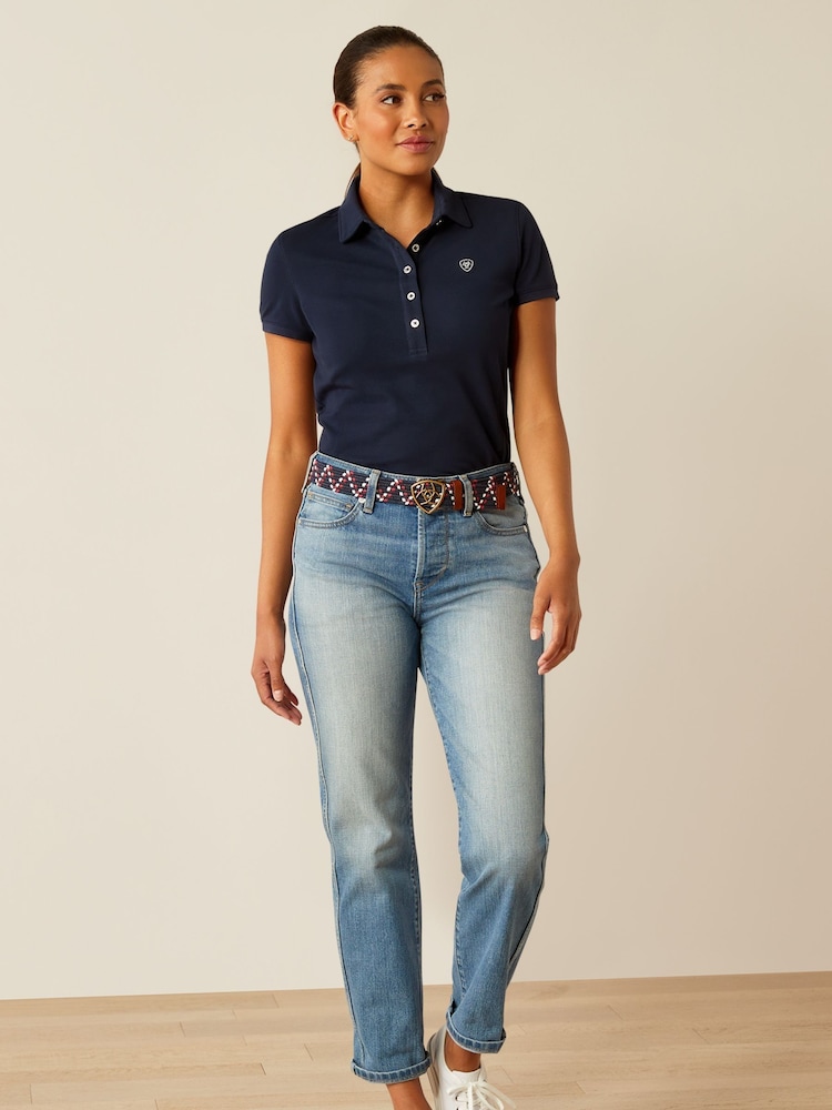 Niebieski - Ariat Blue Prix 3.0 Cotton Pique Polo Shirt - Image 4 of 4