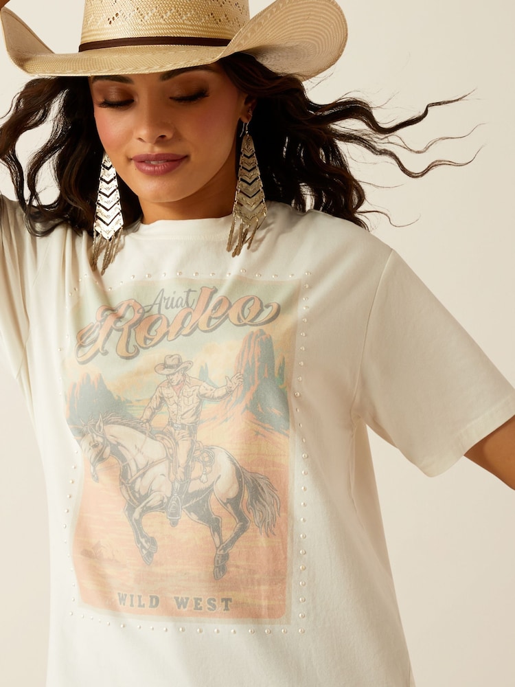 Ariat Rodeo Western Studded Graphic White T-Shirt - Image 4 of 4