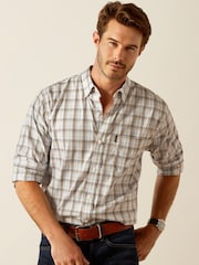 Синий - Ariat Blue Napa Button Down Long Sleeve Plaid Shirt - Image 1 of 4