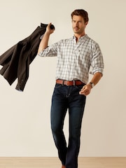 Синий - Ariat Blue Napa Button Down Long Sleeve Plaid Shirt - Image 3 of 4
