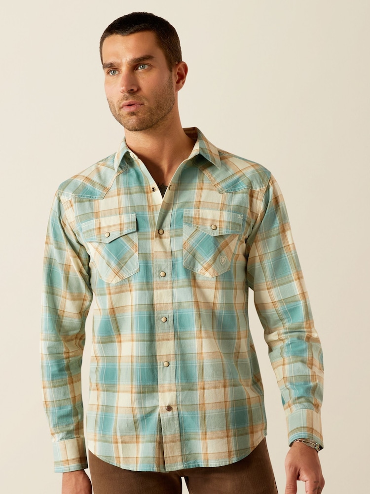 Ariat Retro Fit Blue Hardin Western 100% Cotton Check Shirt - Image 1 of 4