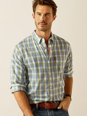 Зеленый - Ariat Blue Napa Button Down Long Sleeve Plaid Shirt - Image 1 of 5