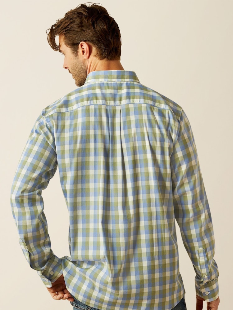 Зеленый - Ariat Blue Napa Button Down Long Sleeve Plaid Shirt - Image 2 of 5