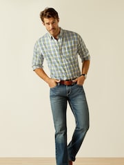 Зеленый - Ariat Blue Napa Button Down Long Sleeve Plaid Shirt - Image 3 of 5