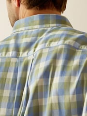 Зеленый - Ariat Blue Napa Button Down Long Sleeve Plaid Shirt - Image 4 of 5