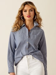 Синий - Синяя рубашка в стиле вестерн из 100% хлопка Ariat Billie Jeans - Изображение 1 из 4