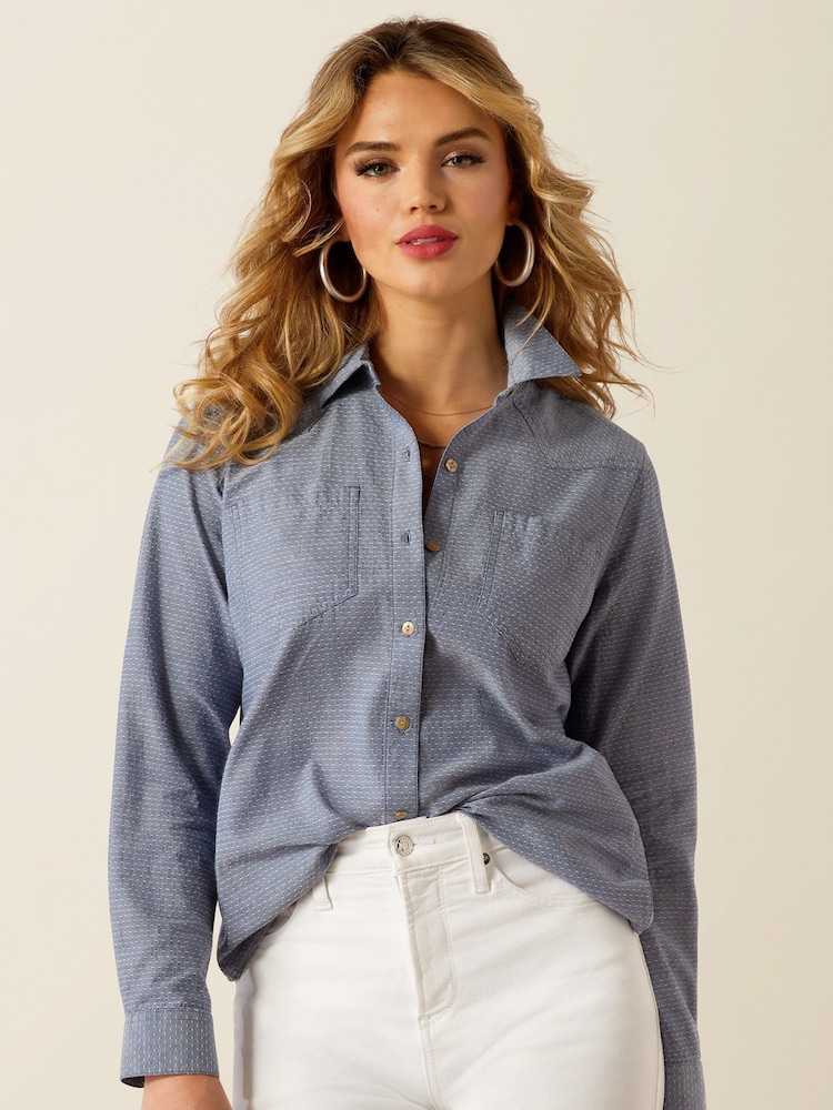 Синий - Синяя рубашка в стиле вестерн из 100% хлопка Ariat Billie Jeans - Изображение 1 из 4