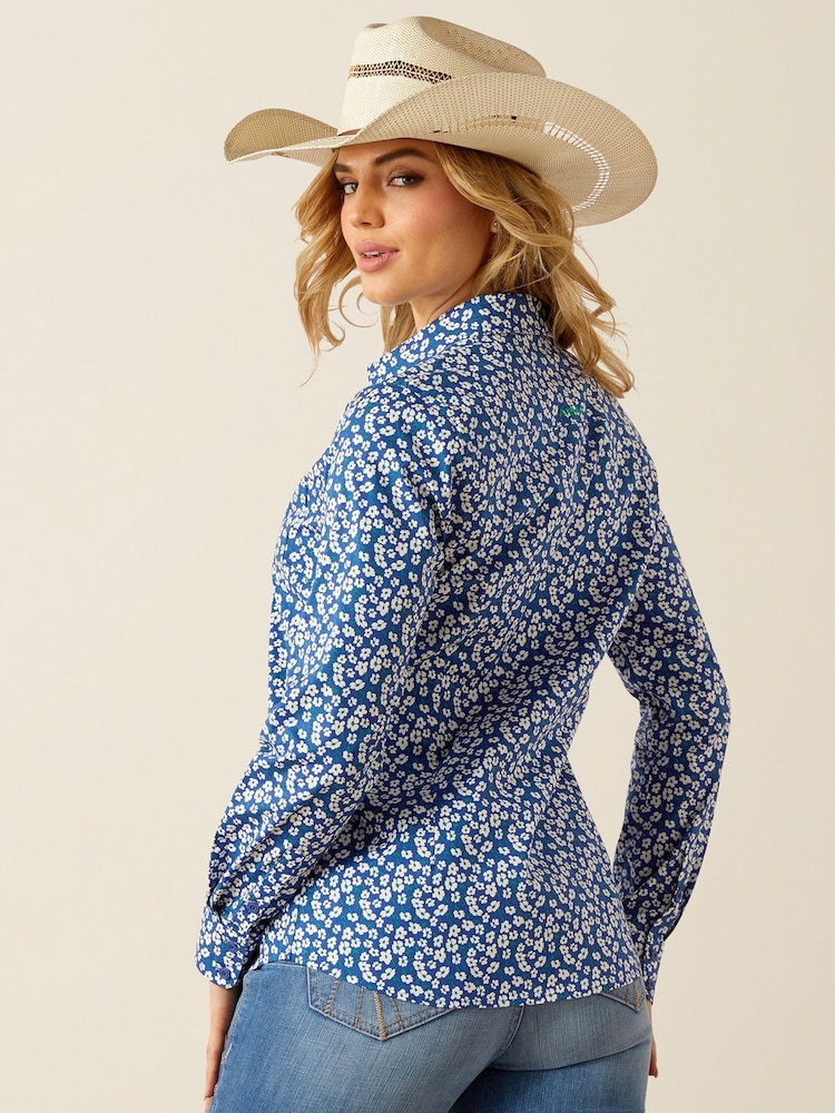 Ariat Blue Kirby Floral Ditsy Wrinkle Resist Stretch Shirt - Image 2 of 4