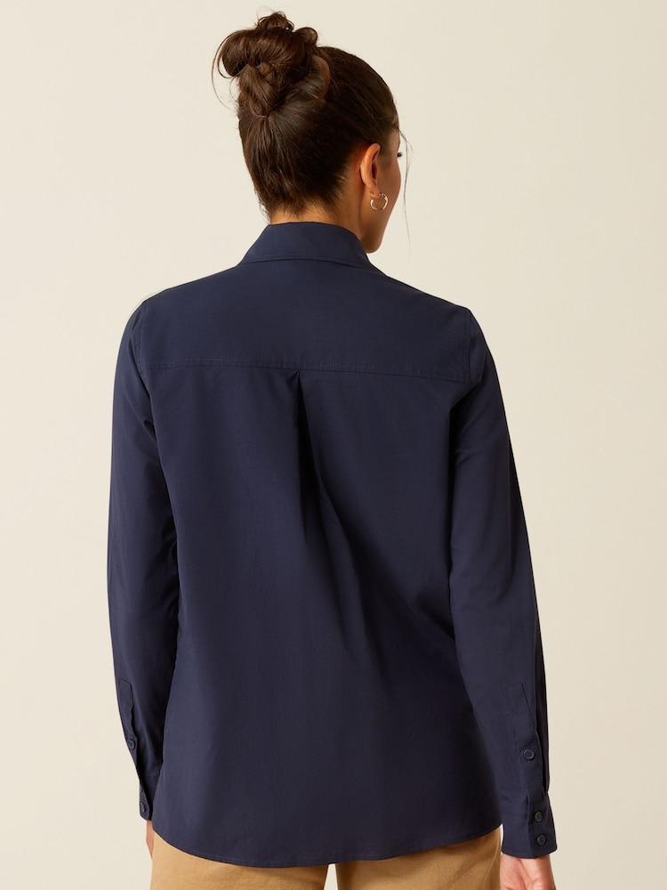 Ariat Blue Oban Pleated Bib Front Tencel Linen Blend Shirt - Image 2 of 4 Ariat Blue Oban Pleated Bib Front Tencel Linen Blend Shirt - Image 2 of 4