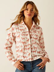 Ariat Womens Cream Rudford Horse Print Shirt with Linen - Image 1 of 5