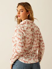 Ariat Womens Cream Rudford Horse Print Shirt with Linen - Image 2 of 5