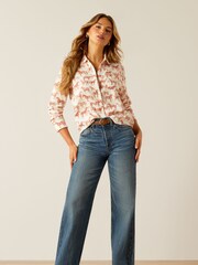 Ariat Womens Cream Rudford Horse Print Shirt with Linen - Image 3 of 5