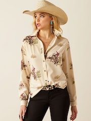 Ariat Cream Homestyle Western Rodeo Print Button Up Blouse Shirt - Image 1 of 4