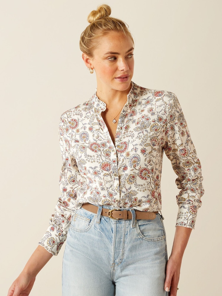 Ariat Red Clarion Ruffle Neck Paisley Print Blouse - Image 1 of 5 Ariat Red Clarion Ruffle Neck Paisley Print Blouse - Image 1 of 5