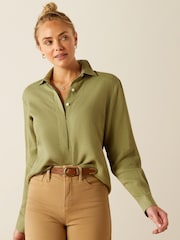 Ariat Green Pocklington 100% Wrinkle Free Linen Popover 100% Linen Shirt - Image 1 of 4