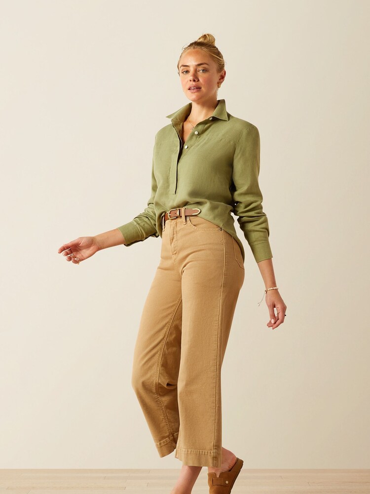 Ariat Green Pocklington 100% Wrinkle Free Linen Popover 100% Linen Shirt - Image 3 of 4