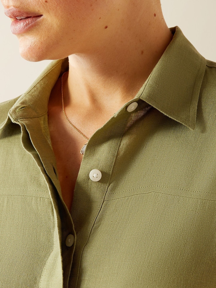Ariat Green Pocklington 100% Wrinkle Free Linen Popover 100% Linen Shirt - Image 4 of 4