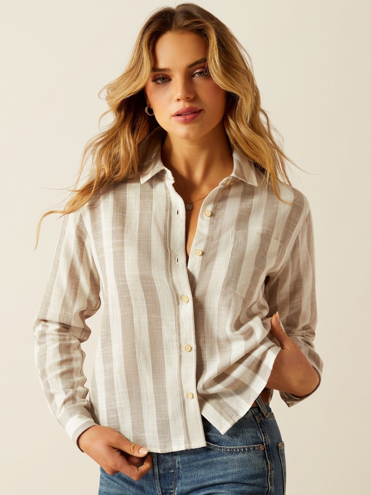 Ariat Womens Cream Rudford Stripe Shirt with Linen - Image 1 of 5 Ariat Womens Cream Rudford Stripe Shirt with Linen - Image 1 of 5