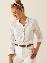Ariat Clarion Ruffle Neck Broderie White Shirt - Image 1 of 5
