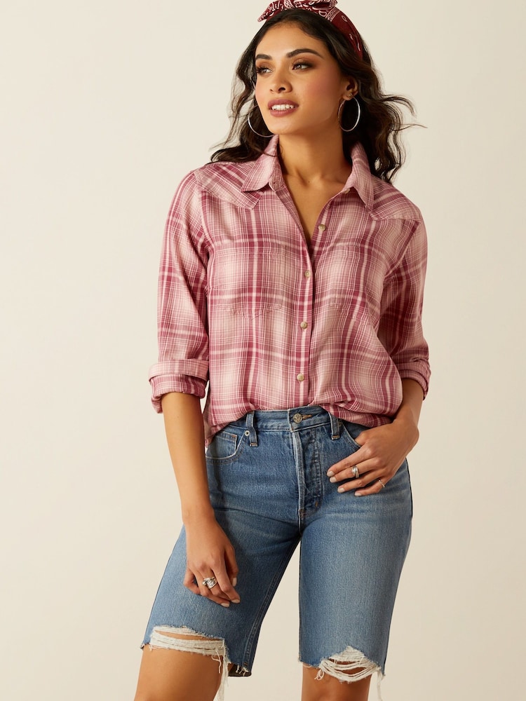 Розовый - Синяя рубашка в стиле вестерн из 100% хлопка Ariat Billie Jeans - Изображение 1 из 4