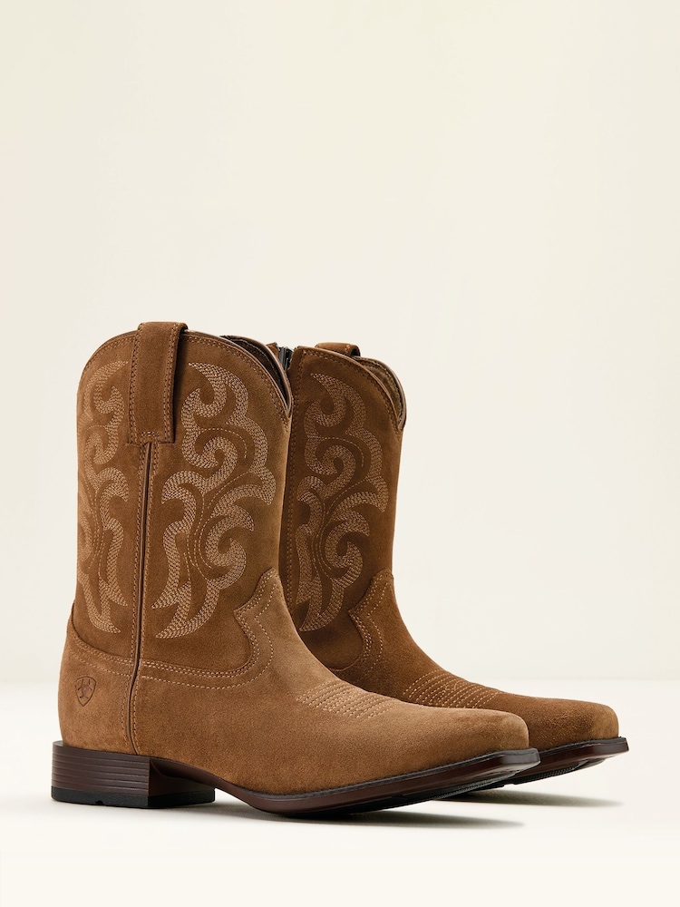 Ariat MNS Bodie Zip Suede Western Brown Boots - Image 3 of 4